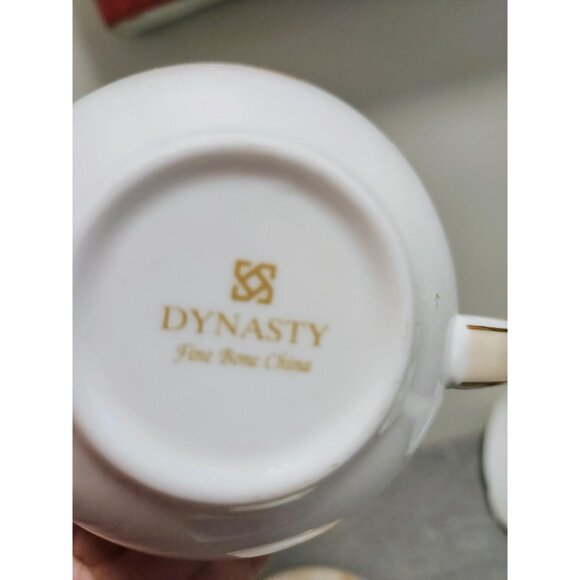 Dynasty Vintage Wide Mouth Tea Cup Saucer White Tan Gold Tea Time - Picture 10 of 10